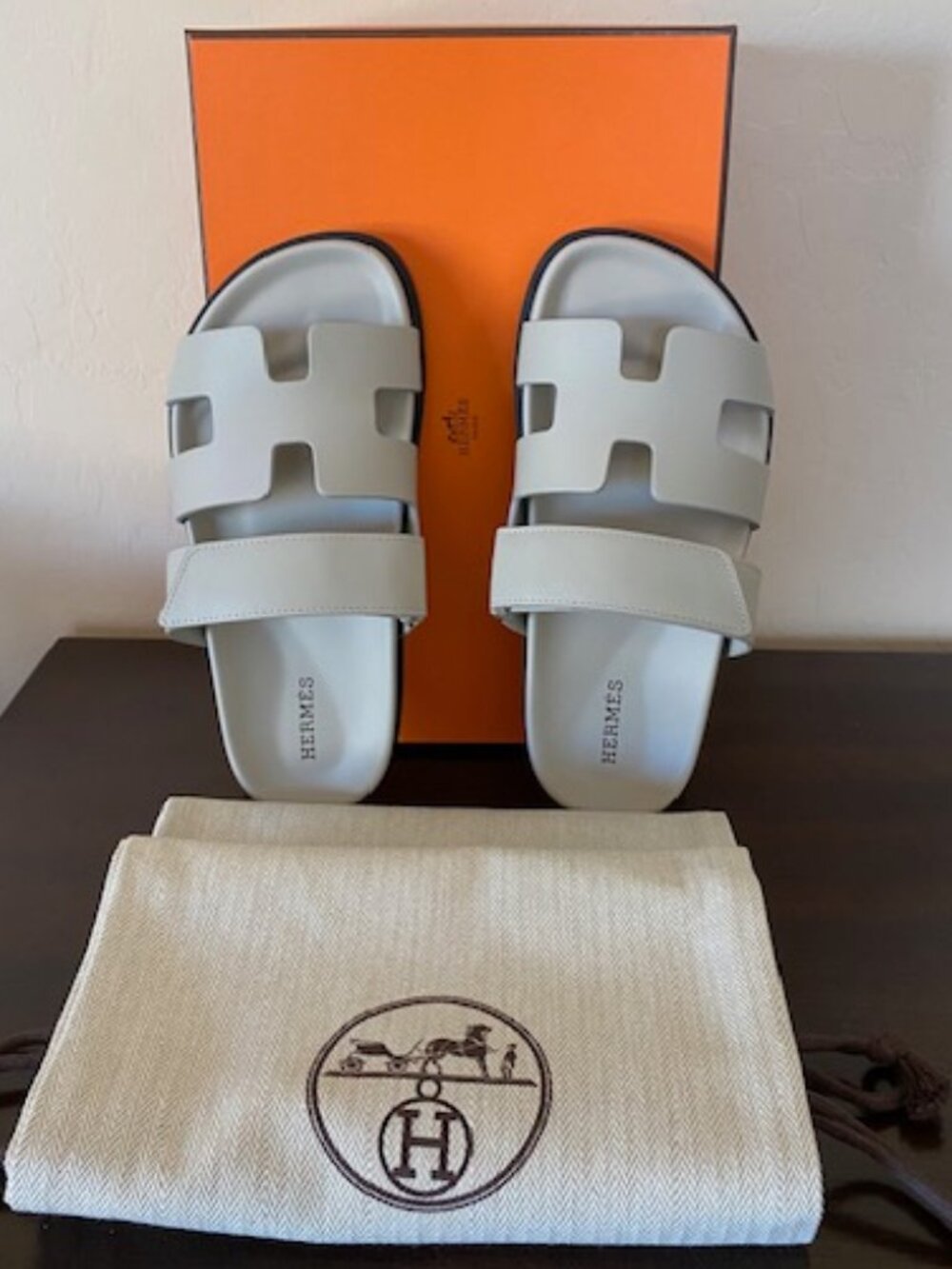 Hermes Chypre Sandals Calfskin  Beige Esquisse Size 35